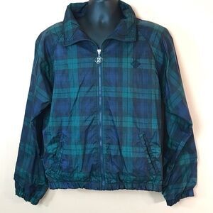 Jerzees Green Blue Tartan Plaid Full Zip Nylon Windbreaker Jacket Men S Vintage